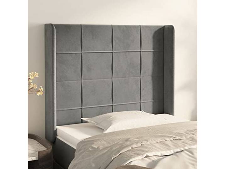 KTHLBRH Hellgraues Ohr-Kopfteil aus weichem Samt, 83 x 16 x 118/128 cm, mit stabilen Holzbeinen und verstellbarer Höhe für Rückenstütze, klassisches Design, elegant, Kopfteil