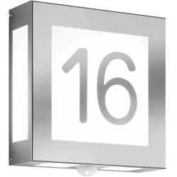 CMD Creative Metalldesign Hausnummern-Leuchte AQUA LEGENDO, IP44, mit MW-Sensor, 2-stellig (aufgeklebt), 2x E27, Edelstahl / Opalglas, gebürstet CMD-42/HN/A/BM