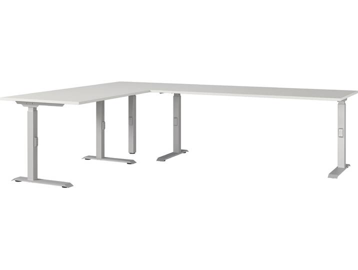 Eckschreibtisch GERMANIA GW-Agenda , silber (lichtgrau, silber, silber, lichtgrau), B:260cm H:91cm T:200cm, Tische, Eckschreibtisch, höhenverstellbar, verfügbar in verschiedenen Massen