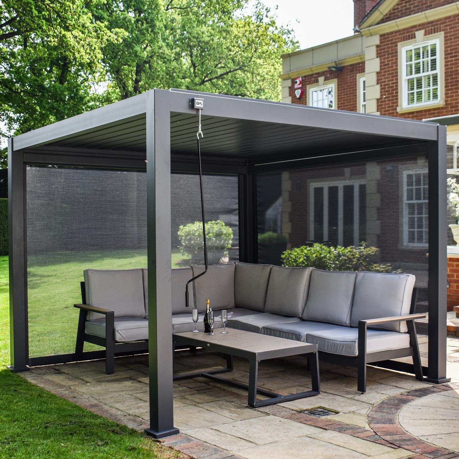 BPS Grand Vollaluminium-Pergola - Robustes Gestell | Modernes Design | Garten- und Terrassenüberdachung | 4x3 m