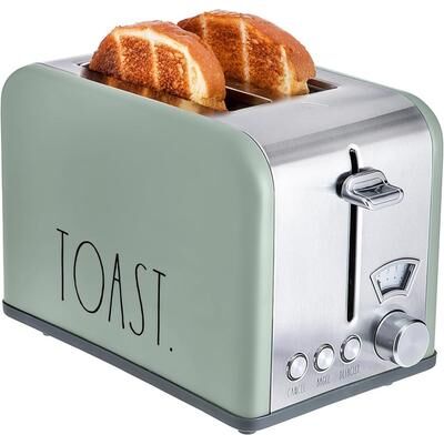 Rae Dunn Toaster, Stainless Steel 2 Slice Square Toaster, Wide Slot with 5 Browning Levels, with Bagel, Defrost
