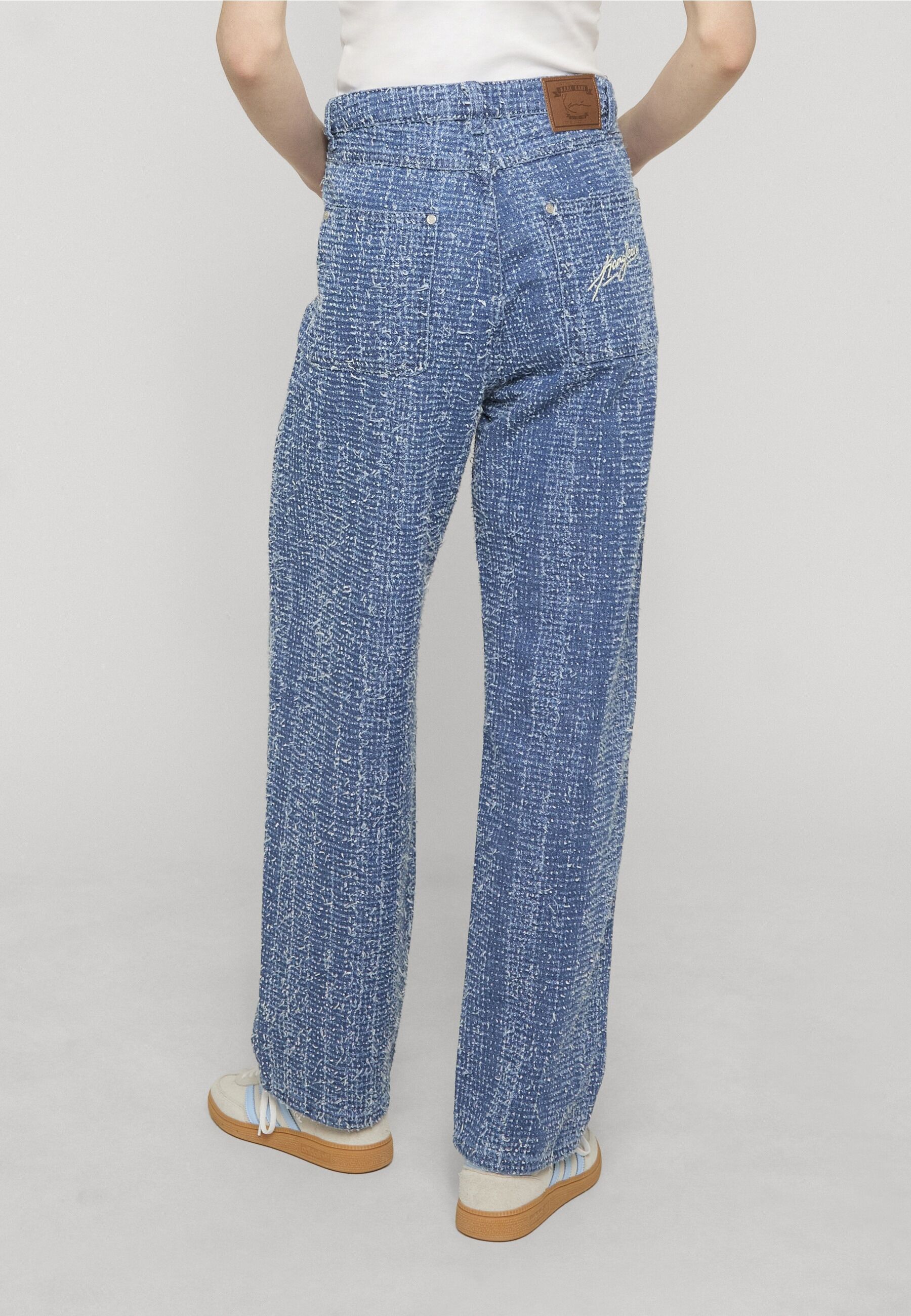 Straight-Jeans KARL KANI "Karl Kani Signature Distressed Jeans", Damen, Gr. 27, Normalgrößen, blau (vintage blau), 100% Baumwolle, normal, Jeans Straight-Jeans