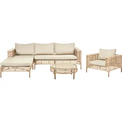 LOUNGE-SET mit Tisch 4-Sitzer Polyrattan rechtsseitig Beige Calasetta