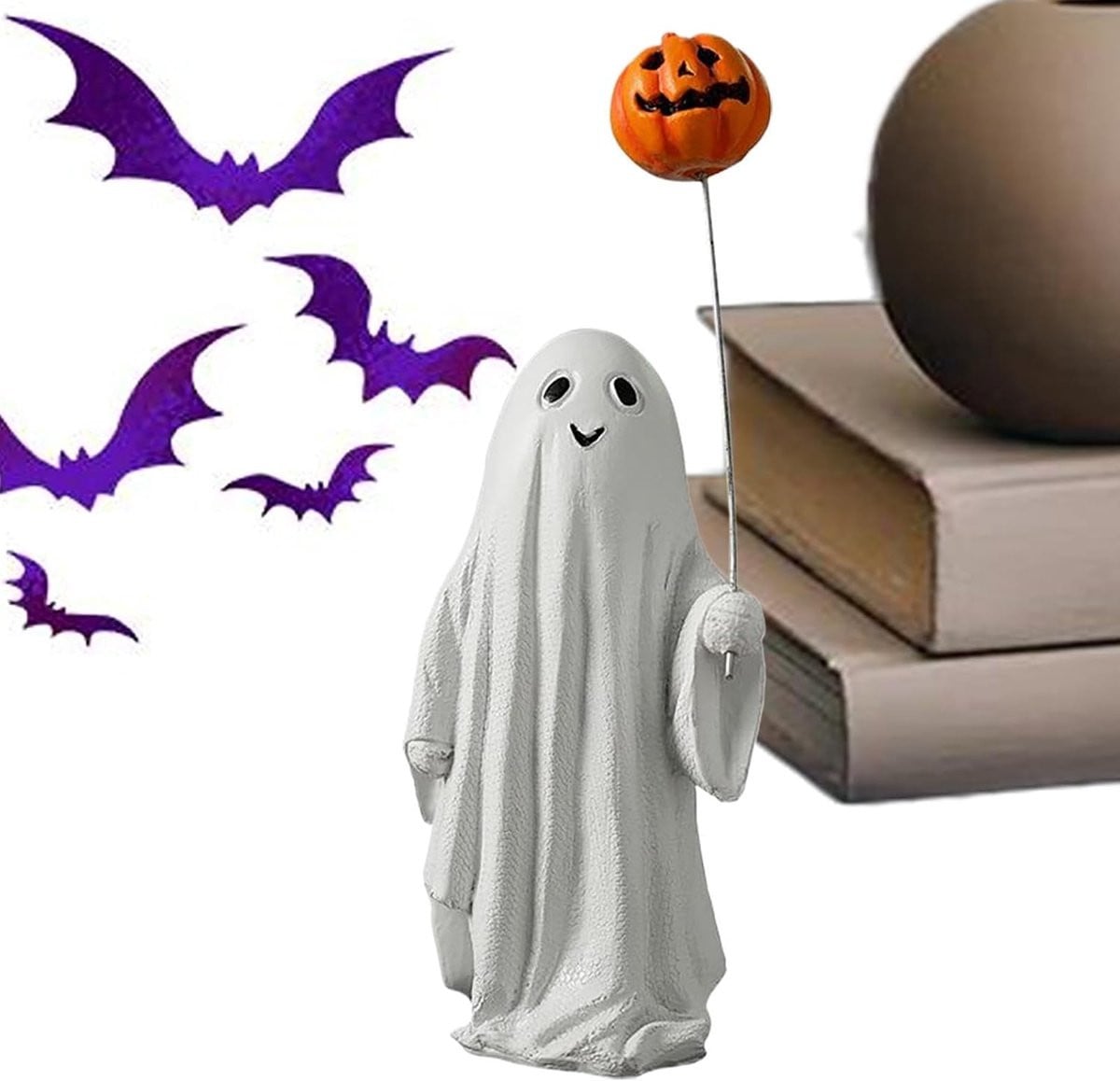 Handbeschilderd Ballongeest Harsen Beeldje voor Halloween Decoratie, Hoogte: 18 cm