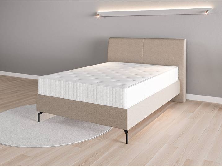 Boxspringbett 140x200 Nr. 2 - Beige/Braun (Beigegrau) - Feiner Strukturstoff