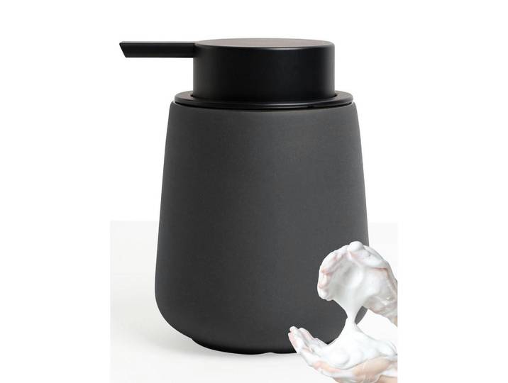 Schaumseifenspender Keramik Anthrazit 350 ml, Schwarz, 9.2x12.5x9.2 cm, Badaccessoires, Seifenspender