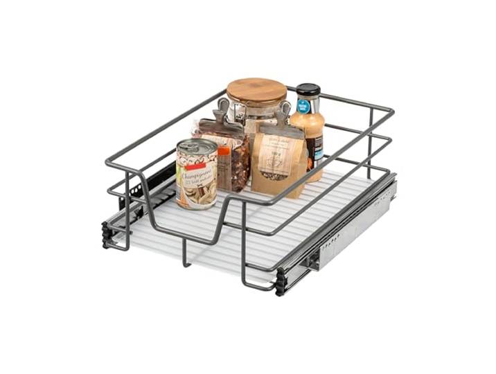 bremermann Teleskopschublade 40 cm mit Einlegeboden, Küchenschublade zum Nachrüsten, Vollauszug mit Teleskop-Schienen, Schrankauszug ideal für Küche, Bad & Schlafzimmer, aus Metall, grau