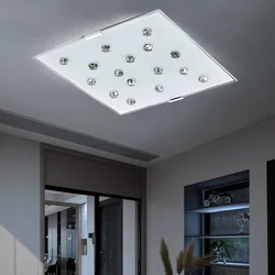 LED Deckenleuchte Wohnzimmer Deckenlampe Glas satiniert Schlafzimmer Deckenleuchte Stahl weiß, mit klaren Glassteinen, 1x LED 12W 1020Lm warmweiß, LxH 29x7,5 cm