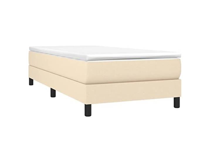 KTHLBRH Boxspringbett mit Matratze Creme 90 x 190 cm aus Stoff Lattenrost aus Sperrholz, mittelfeste Unterstützung, inklusive Matratzenschoner, 3 Stück