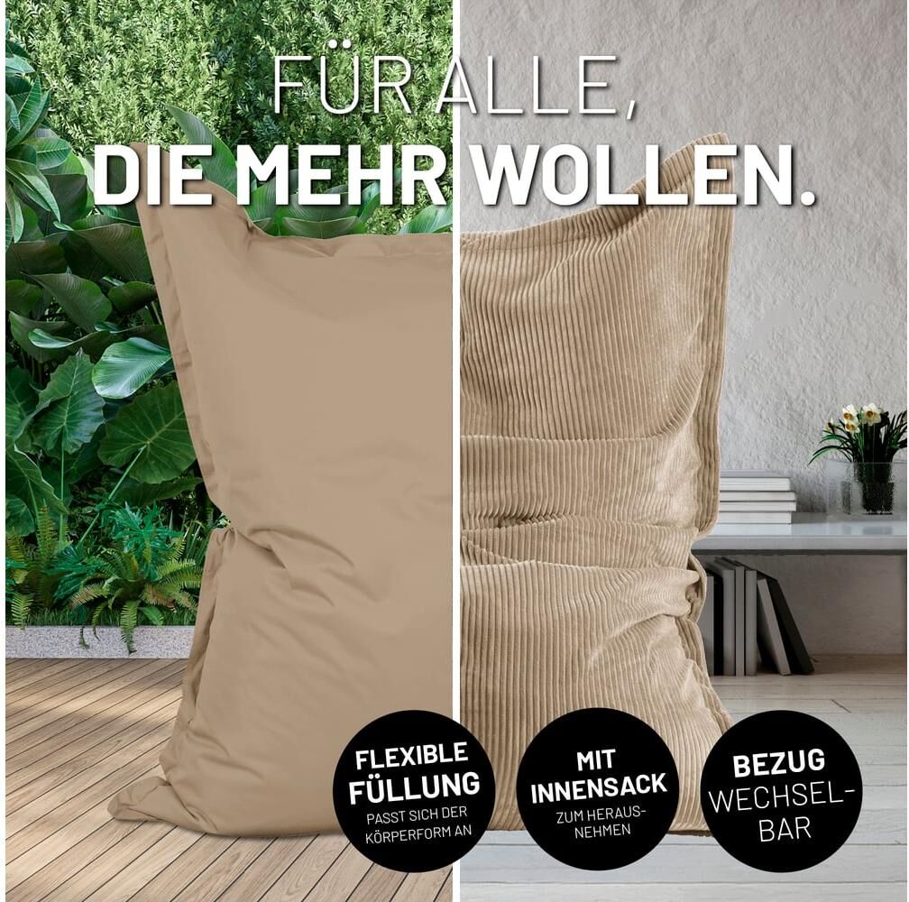 Sitzsack LUMALAND "+ Cordhülle 380 l", beige (crème), B:140cm T:180cm, Sitzsäcke, Sitzsack, Sitzsack für innen und aussen crème B/H/T: 140cm x 180cm