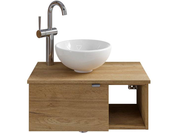 Waschtisch SAPHIR Serie 6915 Waschschale mit Unterschrank für Gästebad, Gäste WC , braun (halifax eiche, halifax eiche, halifax eiche quer nb), B:61cm H:39,8cm T:35cm, Waschtische, Waschtisch, 61 cm breit, 1 Tür, offenes Fach, kleine Bäder, ohne Armatur