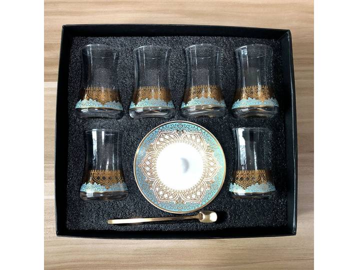 Ensemble de Verres à Thé Turcs Standard avec Cuillère, Tasse à Café, Romantique, Tasse en Verre, Décoration de Cuisine, Coffret Cadeau, 6 Ensembles