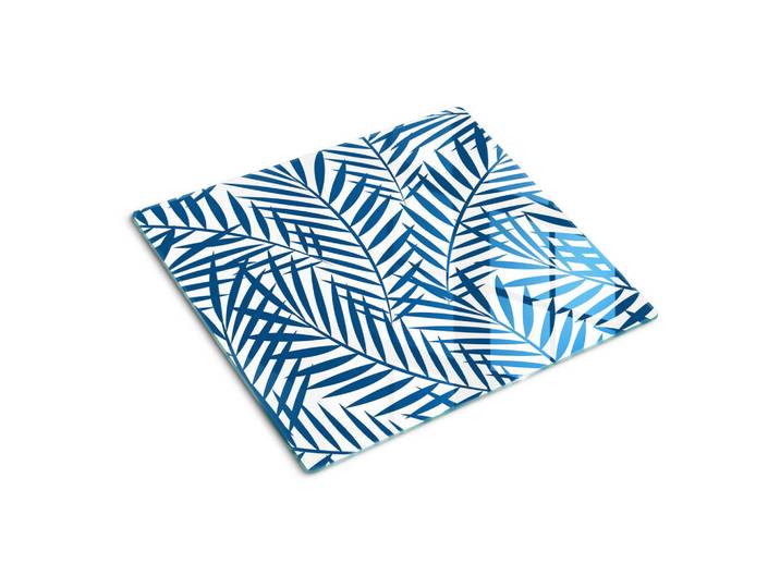 Tulup Glasplatte 60x52 cm Palmblätter, Blau, Glas, 60x0.4x52 cm, Küchen, Küchenelektrogeräte, Herde, Herdabdeckplatten