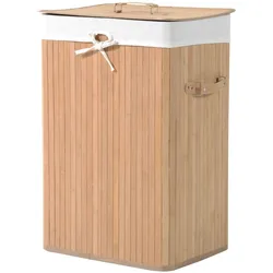 HOMCOM Wäschekorb, Wäschebox, Wäschesammler mit Deckel, faltbar, 72L, Natur