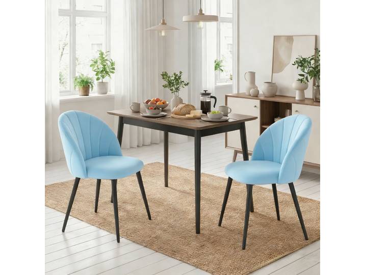 HOMCOM Set 2 Chaises Salle à Manger Velours Bleu Dossier Coquillage