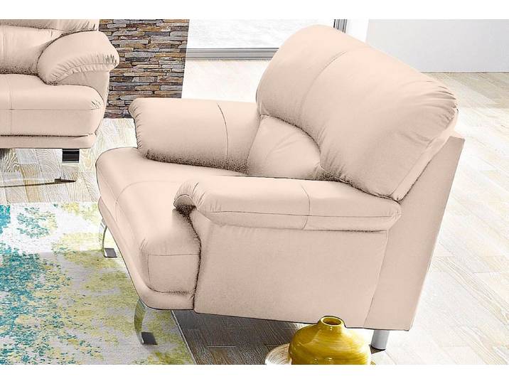 Loungesessel, Echtleder & Microfaser, Beige, 112×89 cm, Hoher Sitzkomfort, Modern, TRENDMANUFAKTUR
