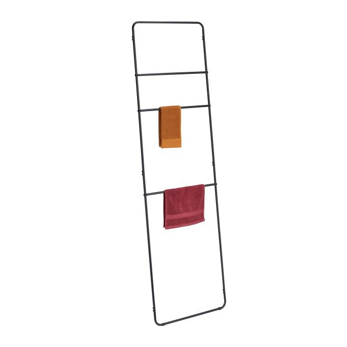 Relaxdays Handdoekladder metaal met 3 stangen, zwart, H 180,5 x B 55,5 cm