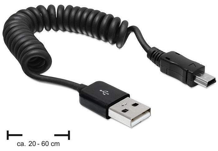 Delock 83164 USB Kabel van USB-A naar Mini-B Spiraalkabel