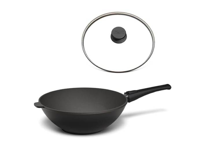 Hoffmann STONIQ Wokpfanne Ø 30 cm – PFAS-frei, Aluguss Wok mit abnehmbarem Stiel, IQ-SHIELD Antihaftbeschichtung, induktionsgeeignet, backofenfest 300 °C – Made in Germany WOK (mit Deckel)