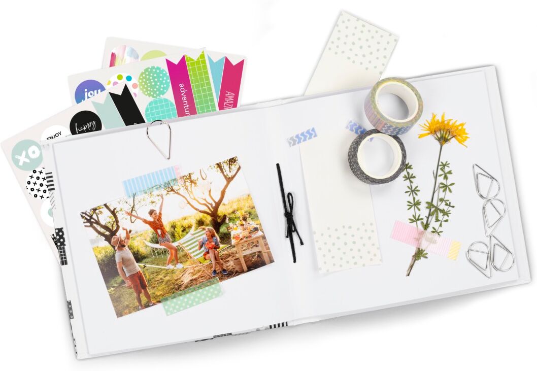 Kreativset HAMA "Multi-Kreativ-Set zum Basteln für persönliche Geschenkideen, Journal", weiß, Kreativsets, Kinder, Kreativset, Mit Album, Stickerbögen, Haftnotizblock, Metallclips, Masking Tapes
