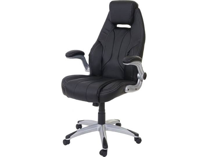 Chaise de bureau HWC-A65\, chaise de bureau fauteuil de direction pivotant\, similicuir MVG ~ noir