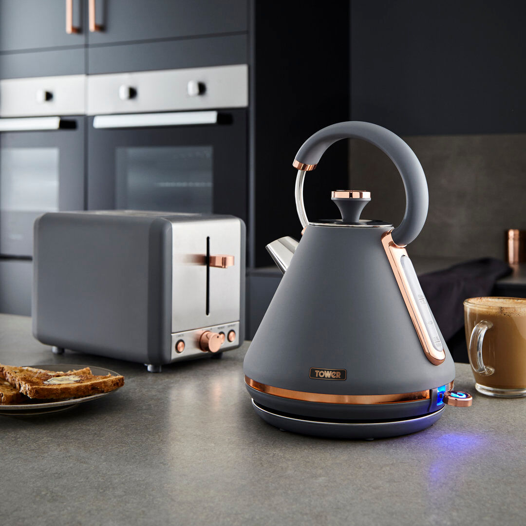 Tower Cavaletto Kitchen Set, 1.7L Rapid Boil Kettle & 4 Slice Toaster Grey/Rose Gold