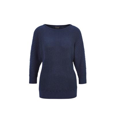 Rundhalspullover GOLDNER "Baumwollmix mit Fledermausärmeln und Rippstruktur", Damen, Gr. 44/46, blau (marine), Obermaterial: 55% Baumwolle CO. 45% Viskose CV., figurumspielend, U-Boot-Ausschnitt, Fledermausärmel Rippe, Pullover Rundhalspullover,...