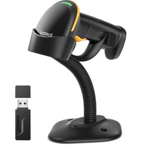 Inateck Barcode-Scanner BCST-35_black, kabellos, USB, Bluetooth, Funk, 2D Imager, mit Standfuß, Handscanner