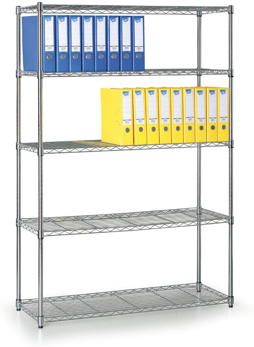B2B Partner Verchromtes Regal mit Drahtregalböden, 1800 x 900 x 450 mm