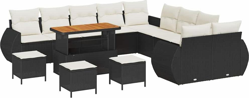vidaXL Garten-Sofa-Set 14 stk. 14-Sitzanzahl Schwarz und Creme