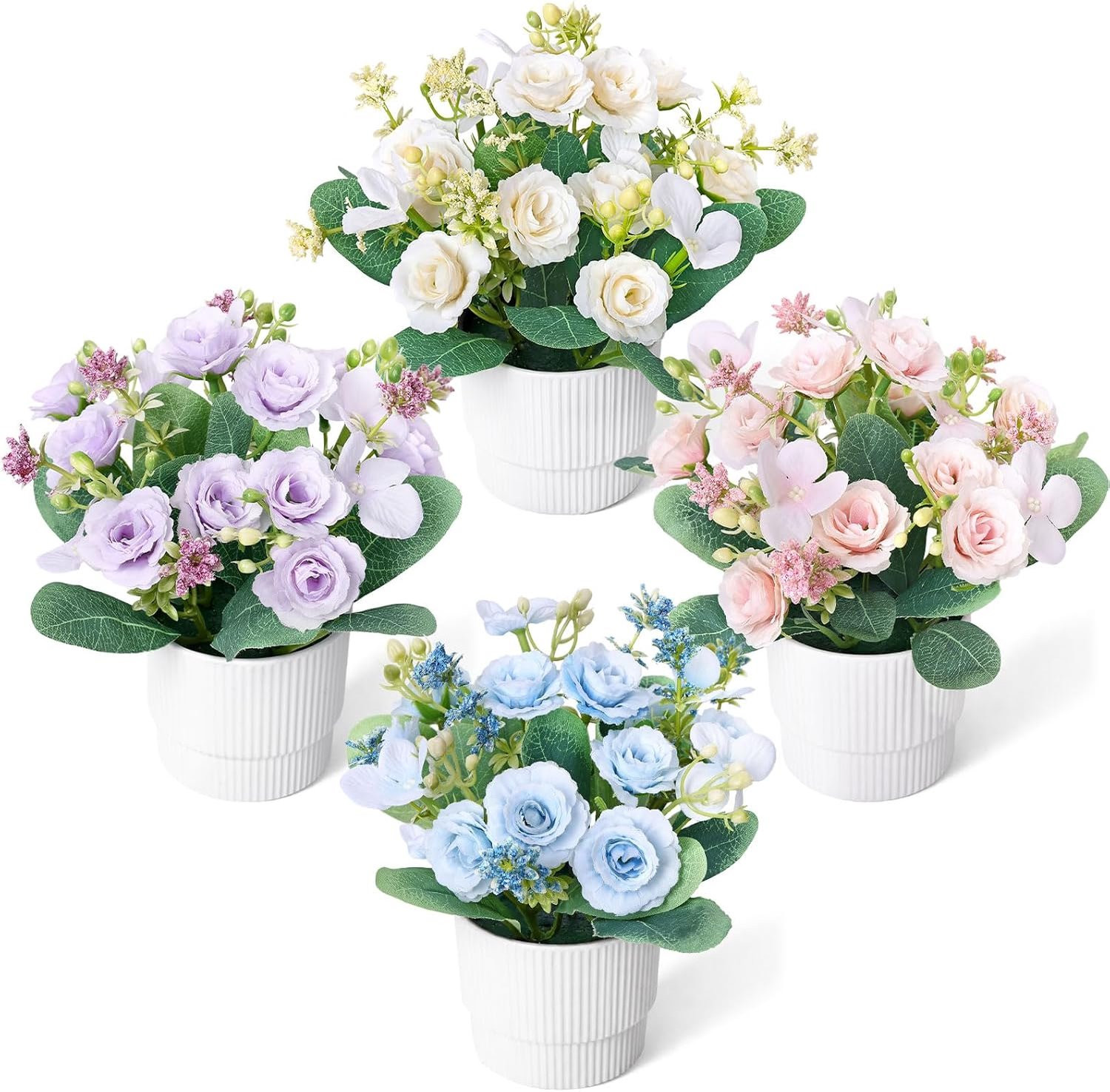 Homevero Kunstplanten set van 4 met bloemen, Hoogte: 16 cm