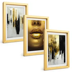 BILDER SET 3er Set - 20x30 cm Goldrahmen - Abstrakte Porträtmalerei