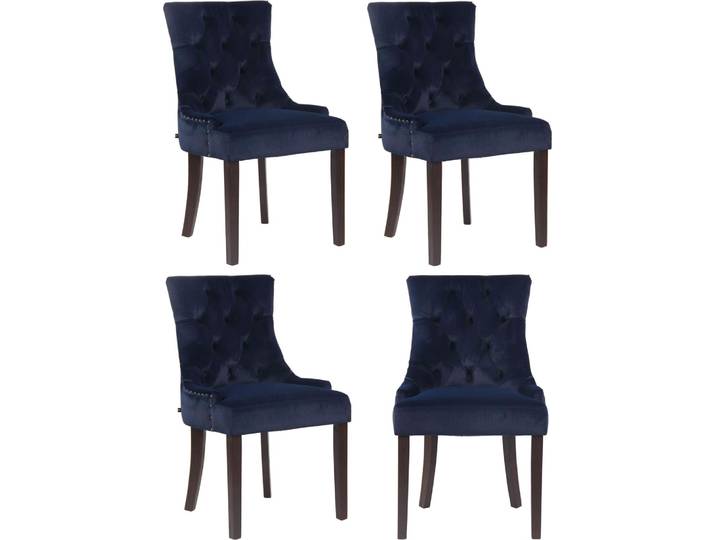 CLP 4er Set Esszimmerstuhl Aberdeen Samt Antikes Design mit Gestell aus Kautschukho braun Gestell Farbe antik-hell