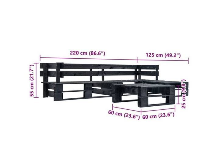 (SOLDES d'été) Canapés de jardin palette 4 pcs - SHIELD - Jeu de Table d'extérieur + chaises - Noir Bois 6504375