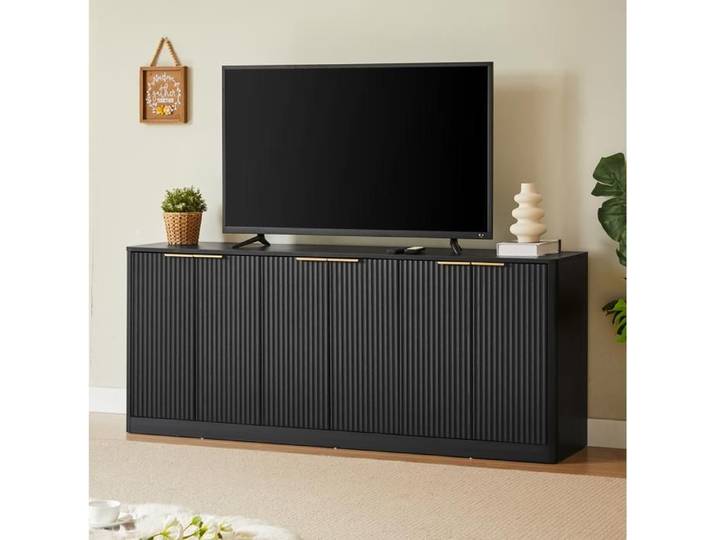 Buffet et Enfilade avec 6 Portes Façades Ondulées Meuble TV pour Salon en MDF Noir 170×40×70 5 cm