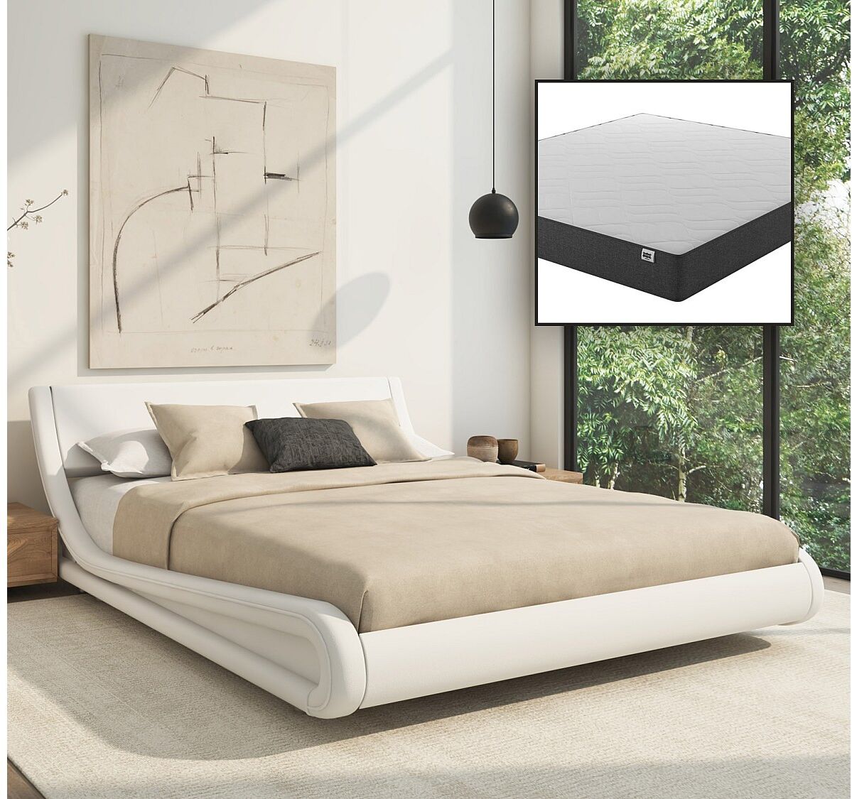 MB Muebles Bonitos Cama de matrimonio con Colchón 140x190cm en Blanco Alessia