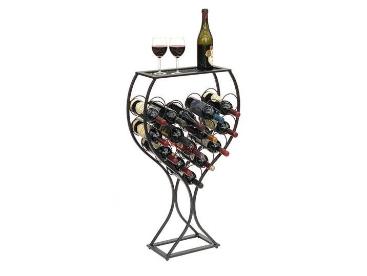 DanDiBo Weinregal im Weinglas Design Metall Schwarz Flaschenregal stehend 100 cm 96211, für 15 Flaschen, mit Ablage, aus Schmiedeeisen