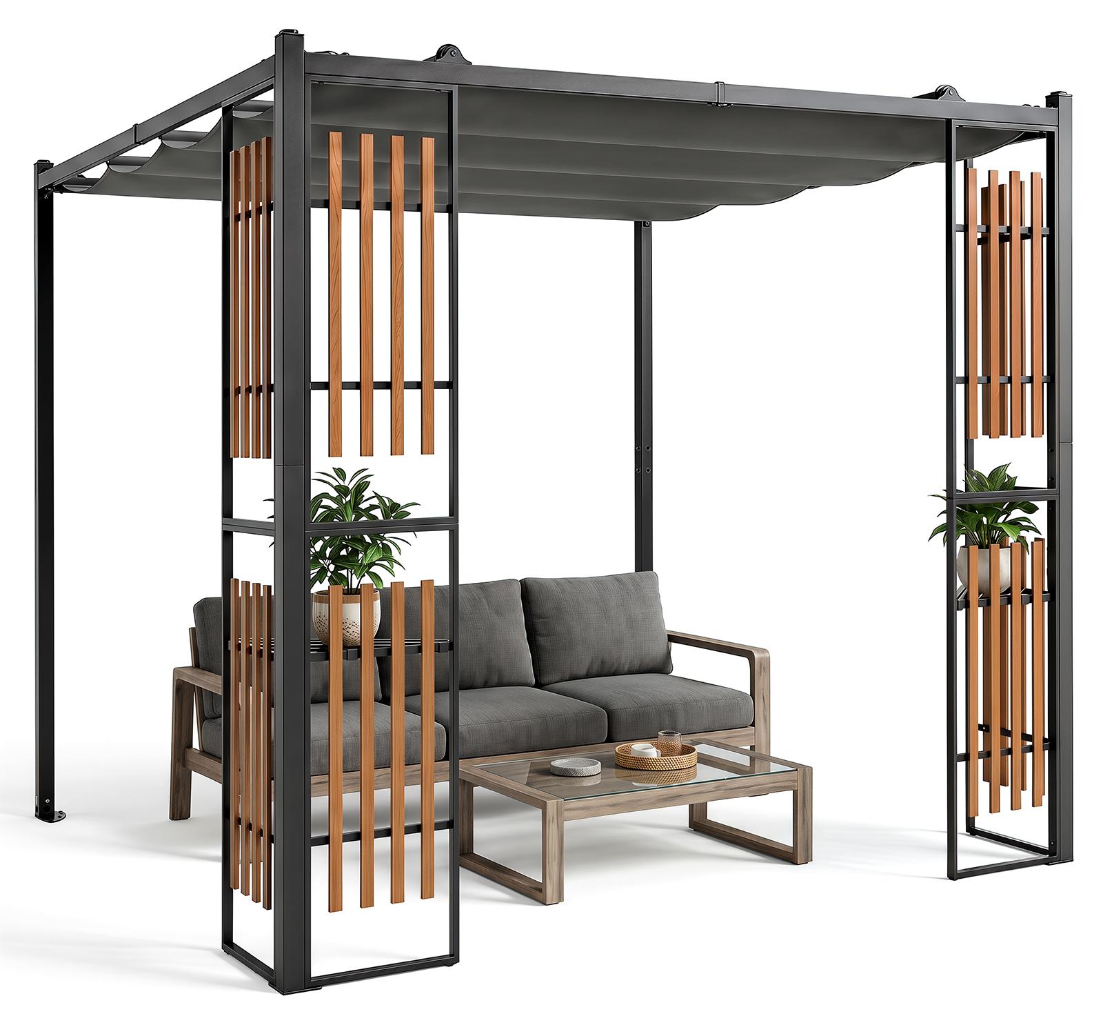 COSTWAY Pergola 2,3 x 2,3 m, Pavillon mit 4 Paravents & verstellbarem Dach, Terrassenüberdachung wasserdicht stabil Winterfest, Sonnenschutz