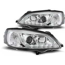 LED Tagfahrlicht Design Scheinwerfer passend für Opel Astra G 98-04 chrom