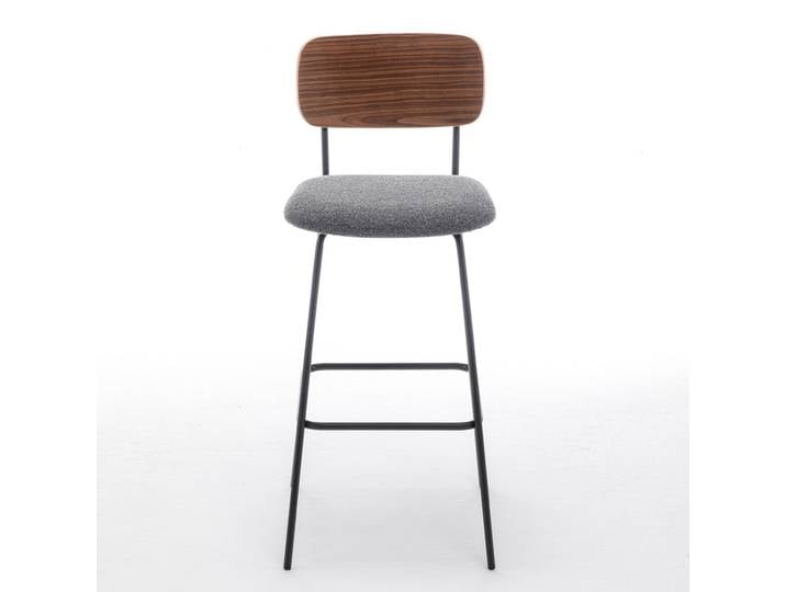 Meet Tabouret de bar LISA - Dossier Noyer - Revêtement tissu anthracite - Lot de 2