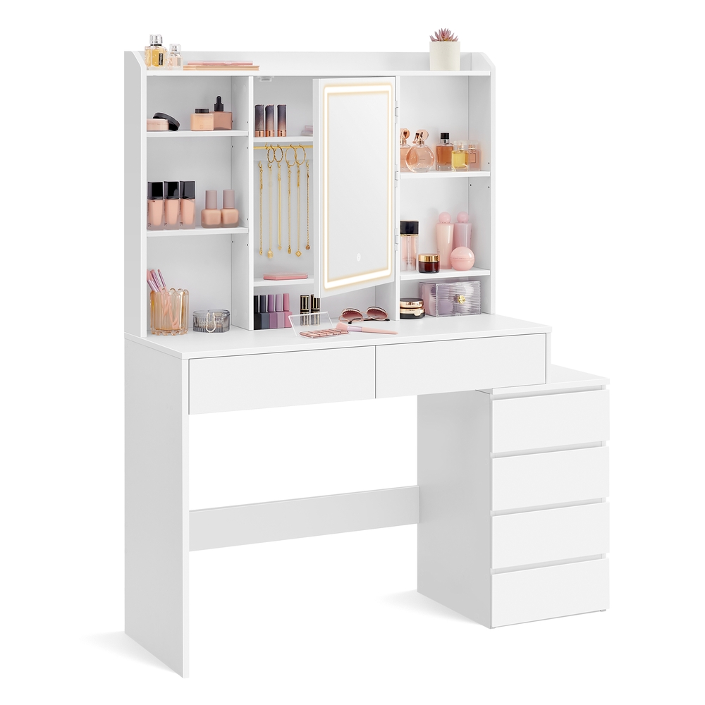 VASAGLE Schminktisch mit LED-Beleuchtung modern wolkenweiß B34RDT624W01