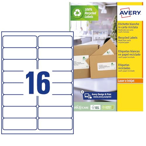 Avery LR7162-100 Witte Zelfklevende Etiketten 99,1 x 33,9 mm - 1600 stuks