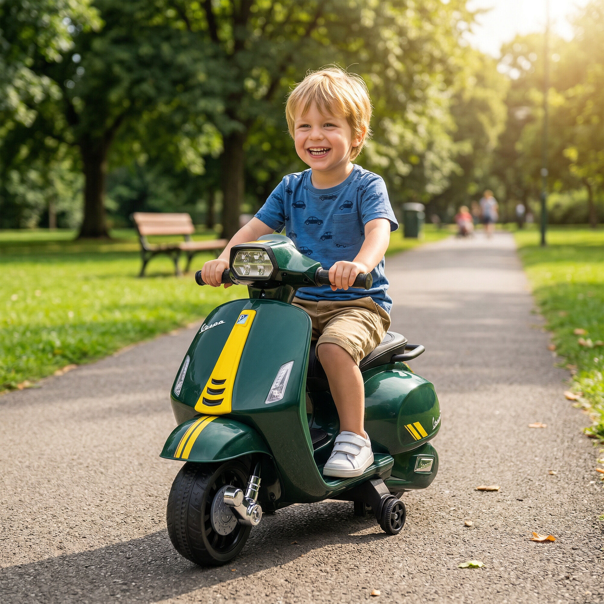 piaggio Moto Elettrica per Bambini con Licenza Ufficiale Vespa 6V con Rotelle e Luci Verde Scuro...