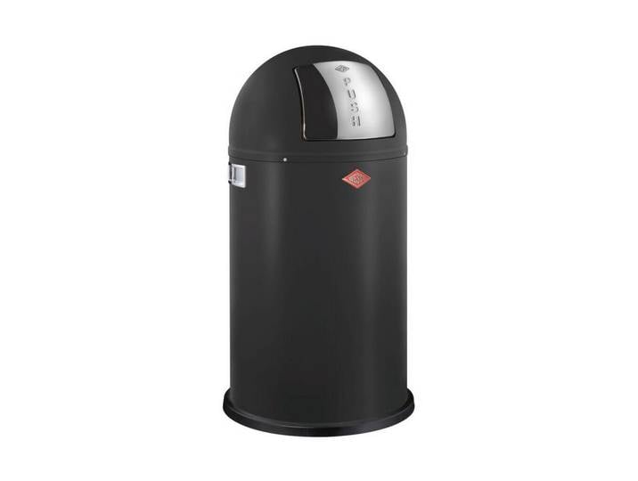 Mülleimer, Schwarz, Ø 40 cm, Metall, 50 L, Push-Klappe, Retro, Wesco