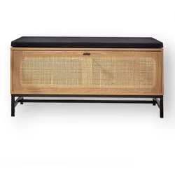 BANK mit Schuhablage und Rattanfront - L100 cm