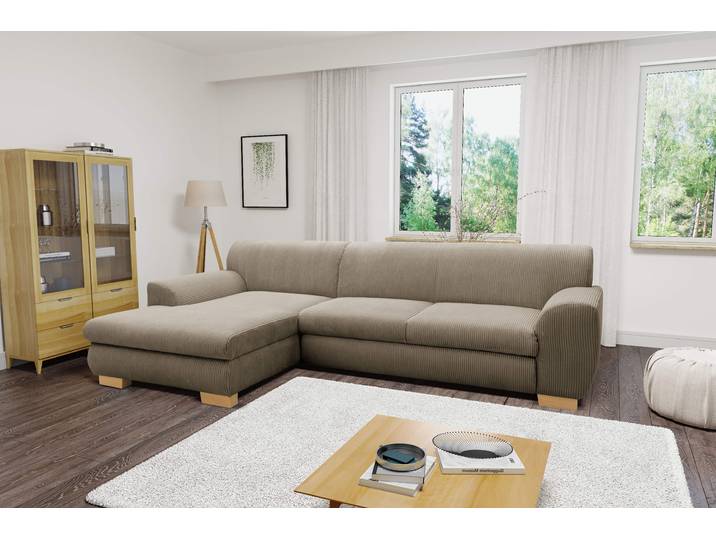 Ecksofa, Primabelle-Microfaser, Braun (Schlamm), 277×84 cm, Mit Bettfunktion, Klassisch, Home-affaire