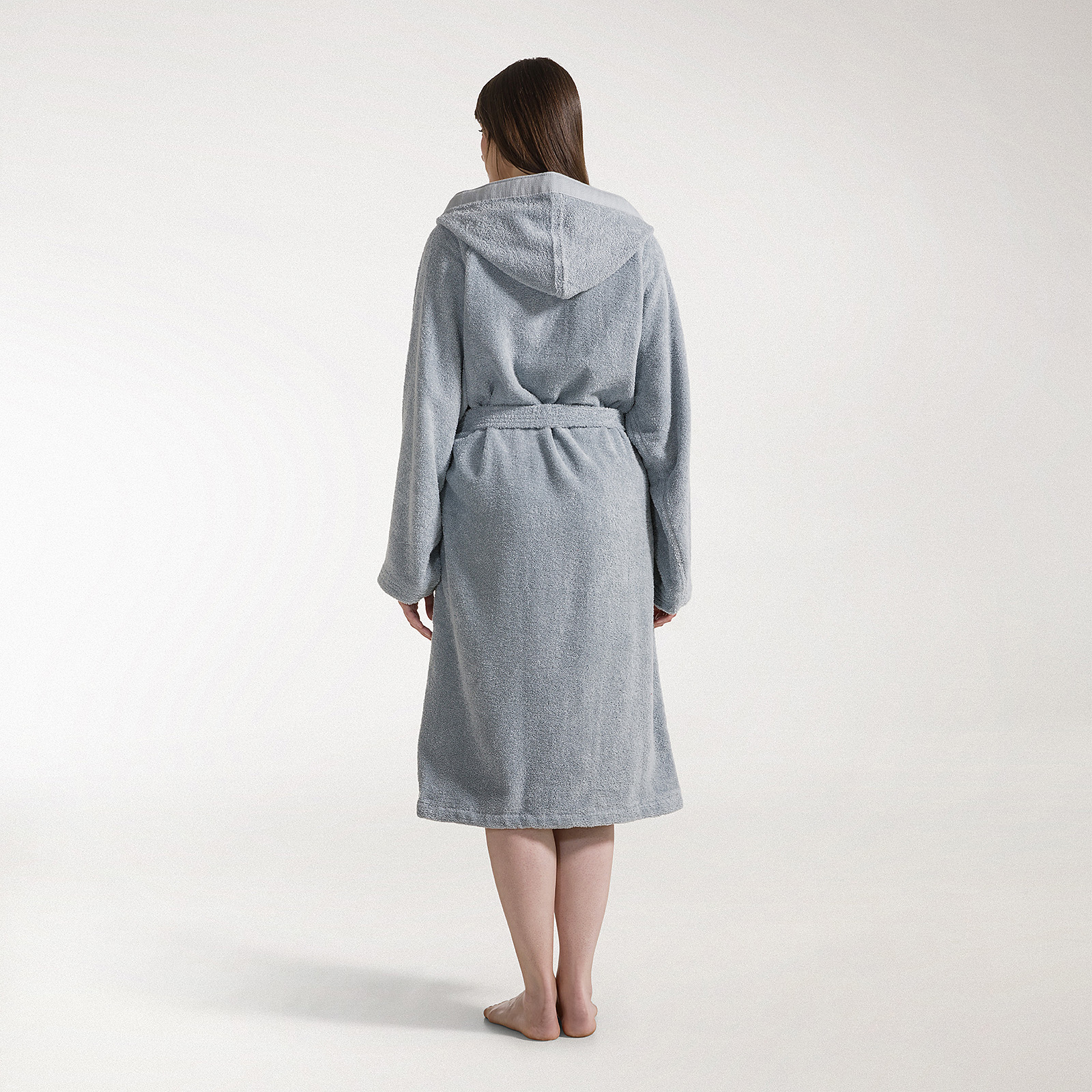 Accappatoio con Cappuccio in Cotone Soft XXL Spugnissima Tinta Unita Azzurro Caleffi