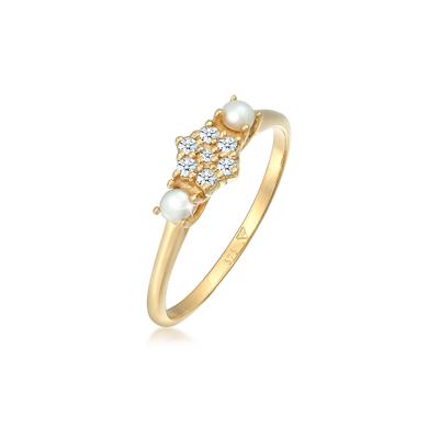 Diamantring ELLI DIAMONDS "Ring Diamant (0.095 ct.) Süßwasserperle 375 Gelbgold" Gr. 56, gold, Fingerringe, Damen, 56, Gelbgold 375, Diamantring
