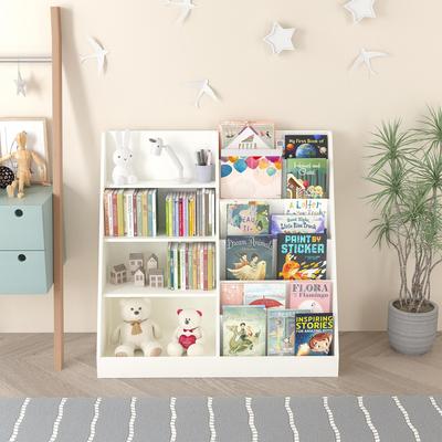 CoolArea 4 Tier Wooden Kids Bookshelf and Toy Storage Organizer, Bookcase Display Stand, Nursery for Kids, Children, Toddlers