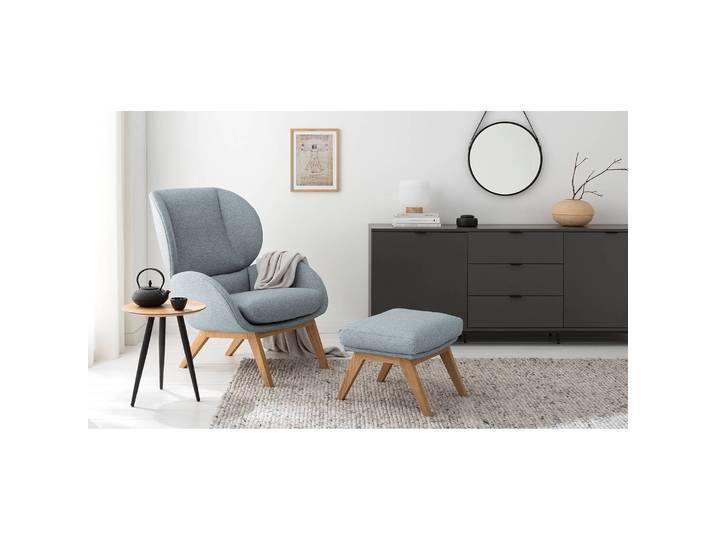 Sessel Blau/Graublau Webstoff Inze Eiche Hell 82 x 102 x 90cm